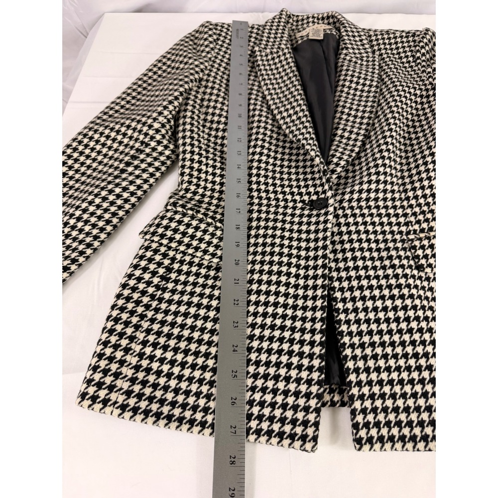 Apostrophe Houndstooth Blazer 8 Black White Wool Blend Single Button Jacket - Picture 3 of 7